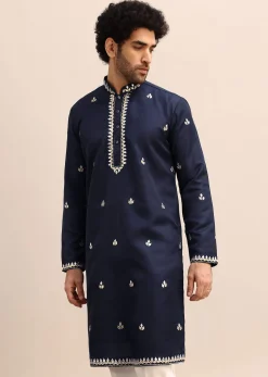 Blue Abla Work Kurta Set For Men