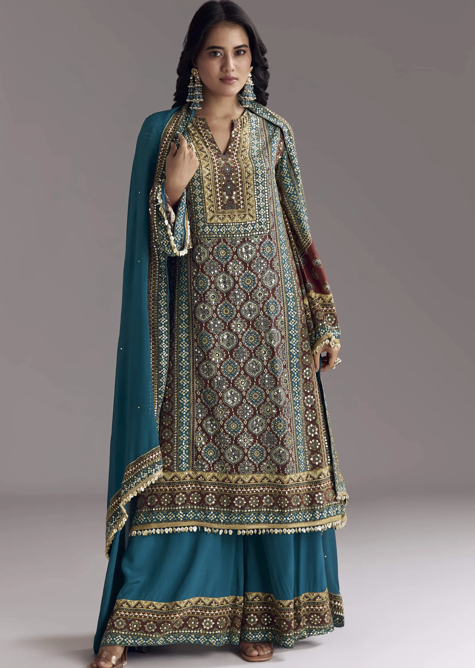 Blue Ajrakh Print Kurta Palazzo Set