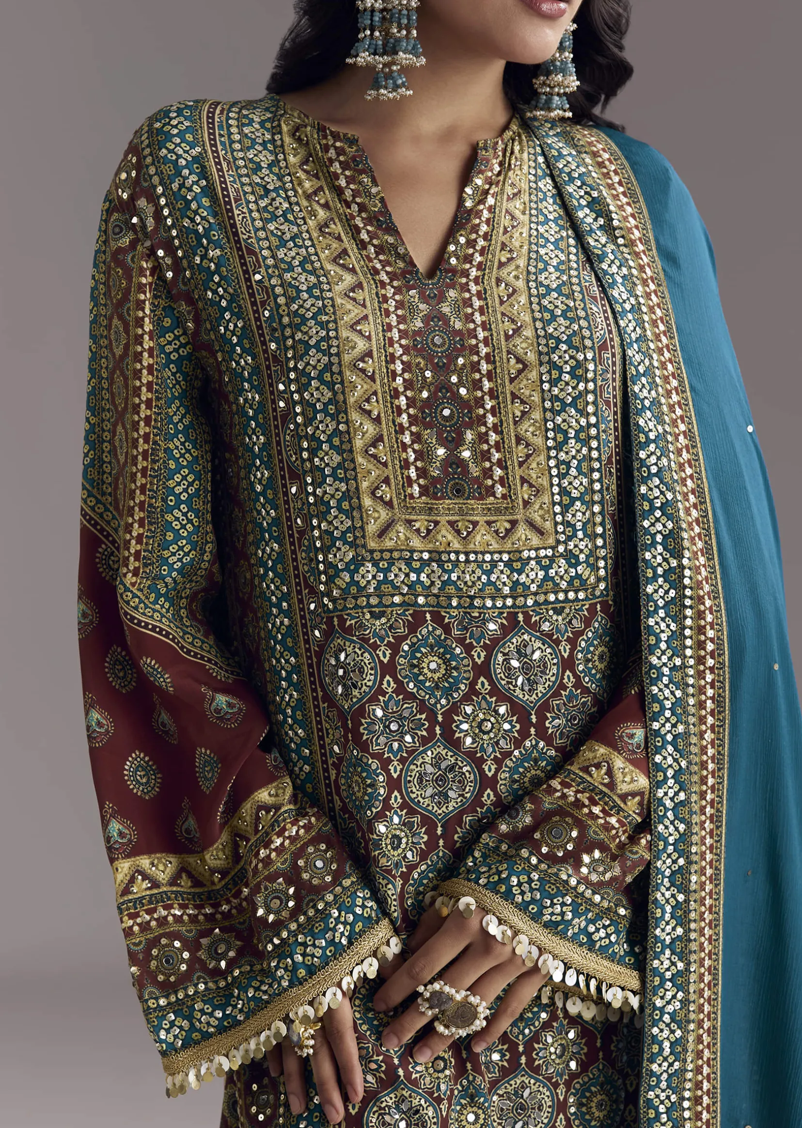 Blue Ajrakh Print Kurta Palazzo Set
