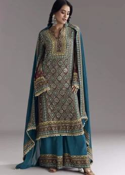 Blue Ajrakh Print Kurta Palazzo Set