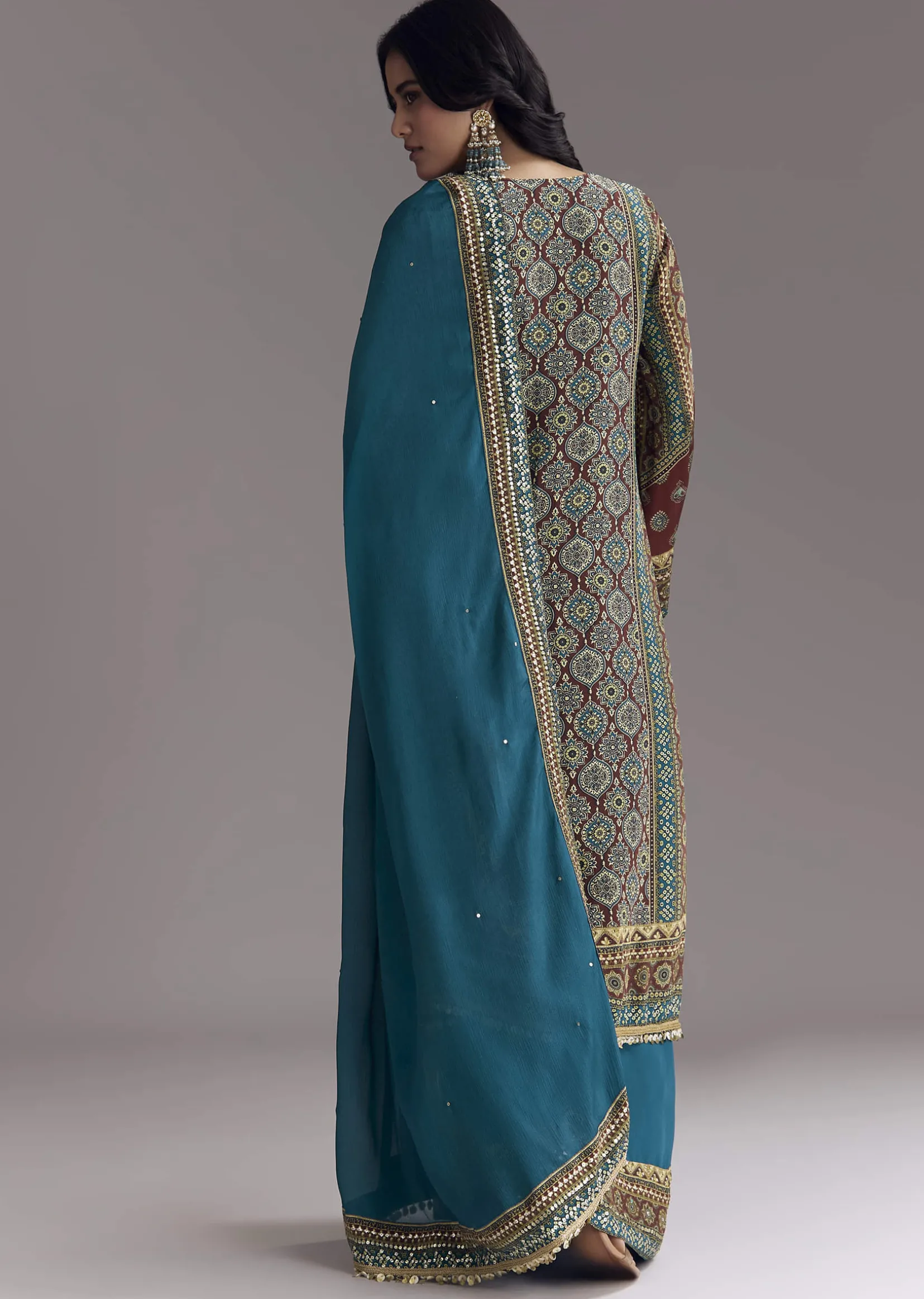 Blue Ajrakh Print Kurta Palazzo Set