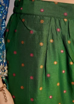 Blue And Green Ombre Bandhani Anarkali Suit With Zardosi Neckline