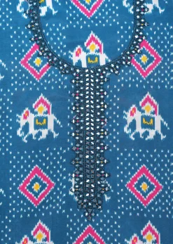 Blue And Pink Patola Printed Tussar Dress Material