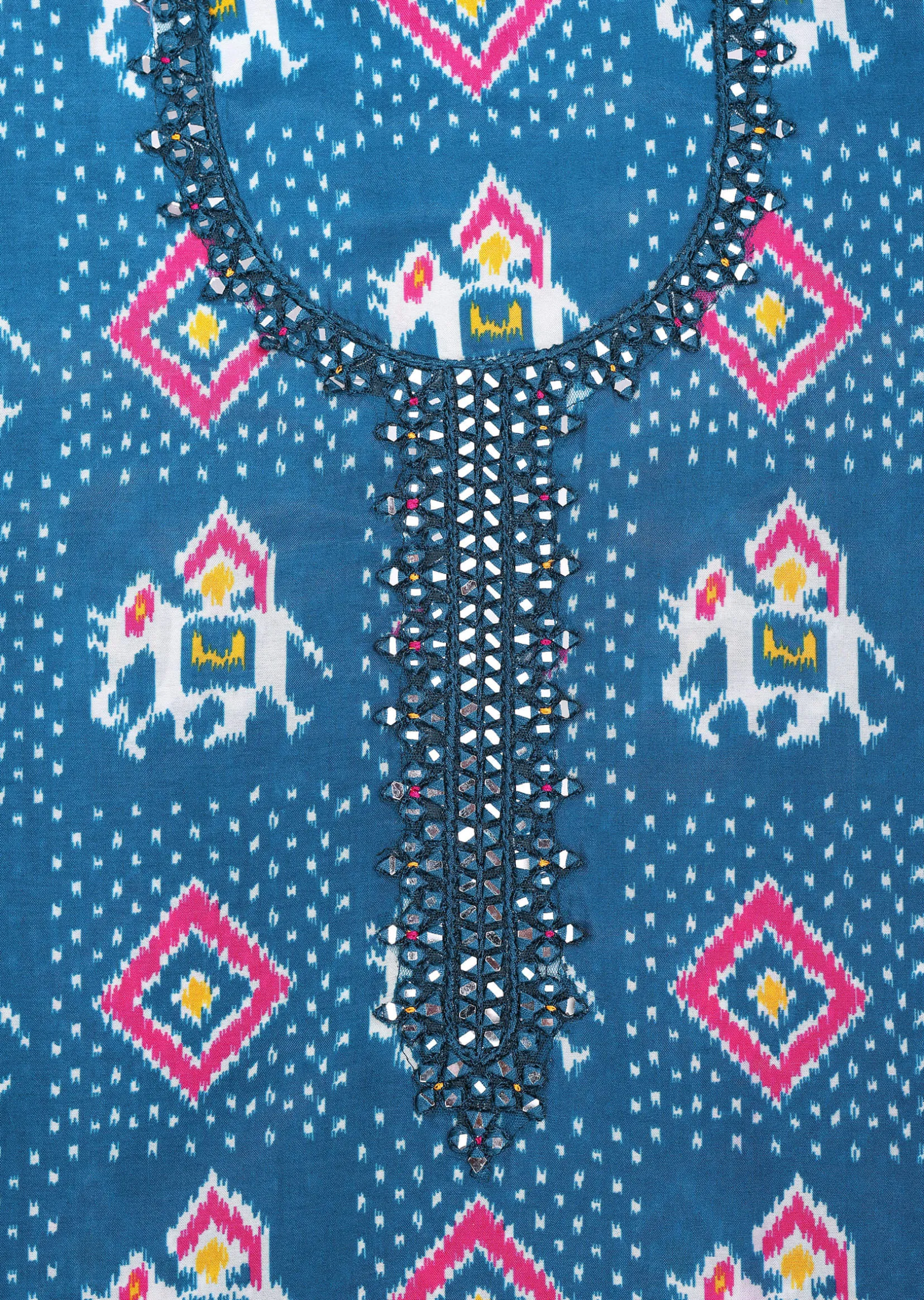 Blue And Pink Patola Printed Tussar Dress Material