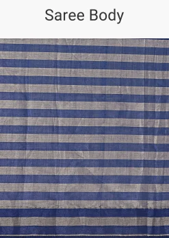 Blue And Silver Half Striped Chanderi Saree Wiith Stitched Blouse
