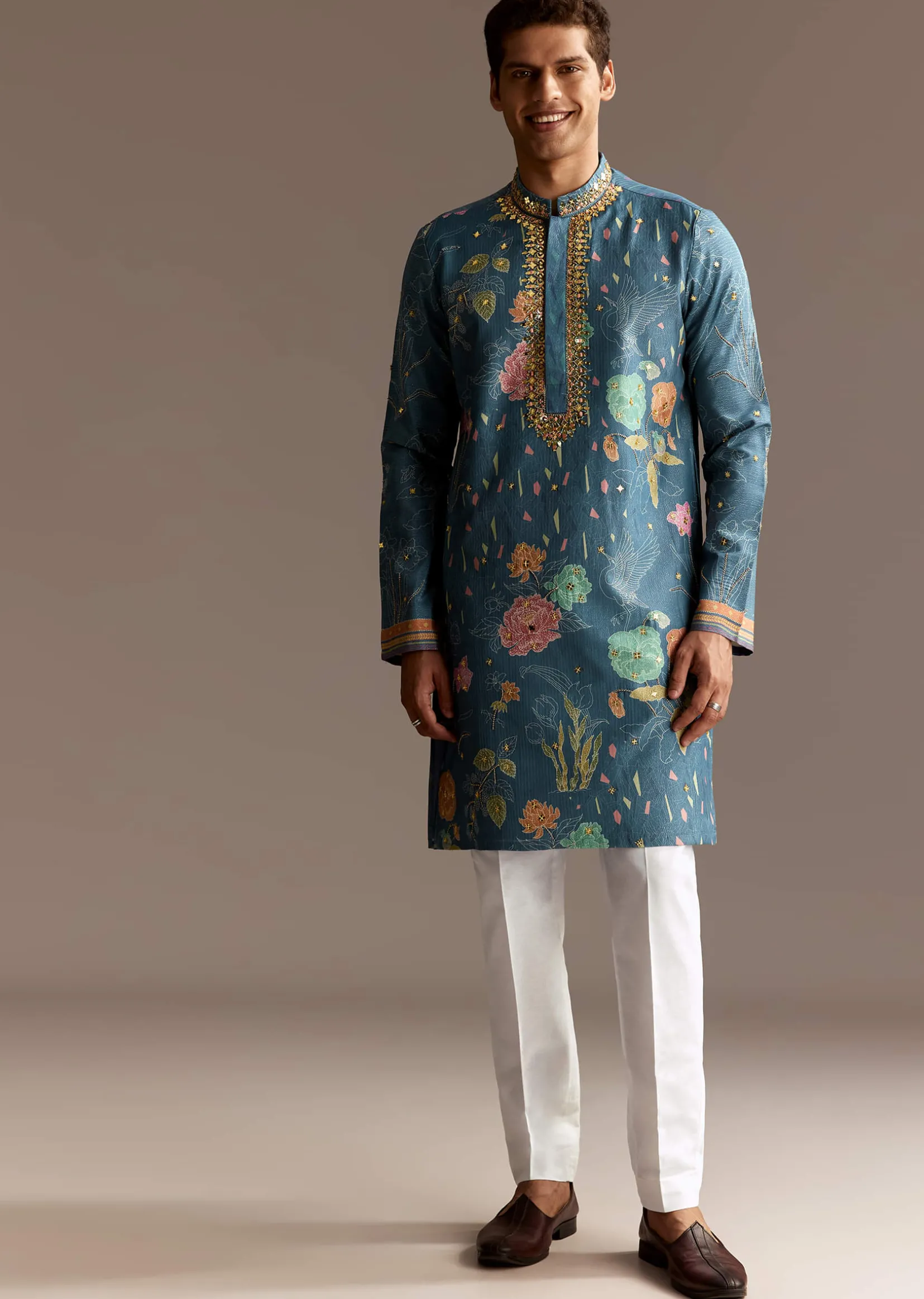 Blue Art Silk Kurta Set