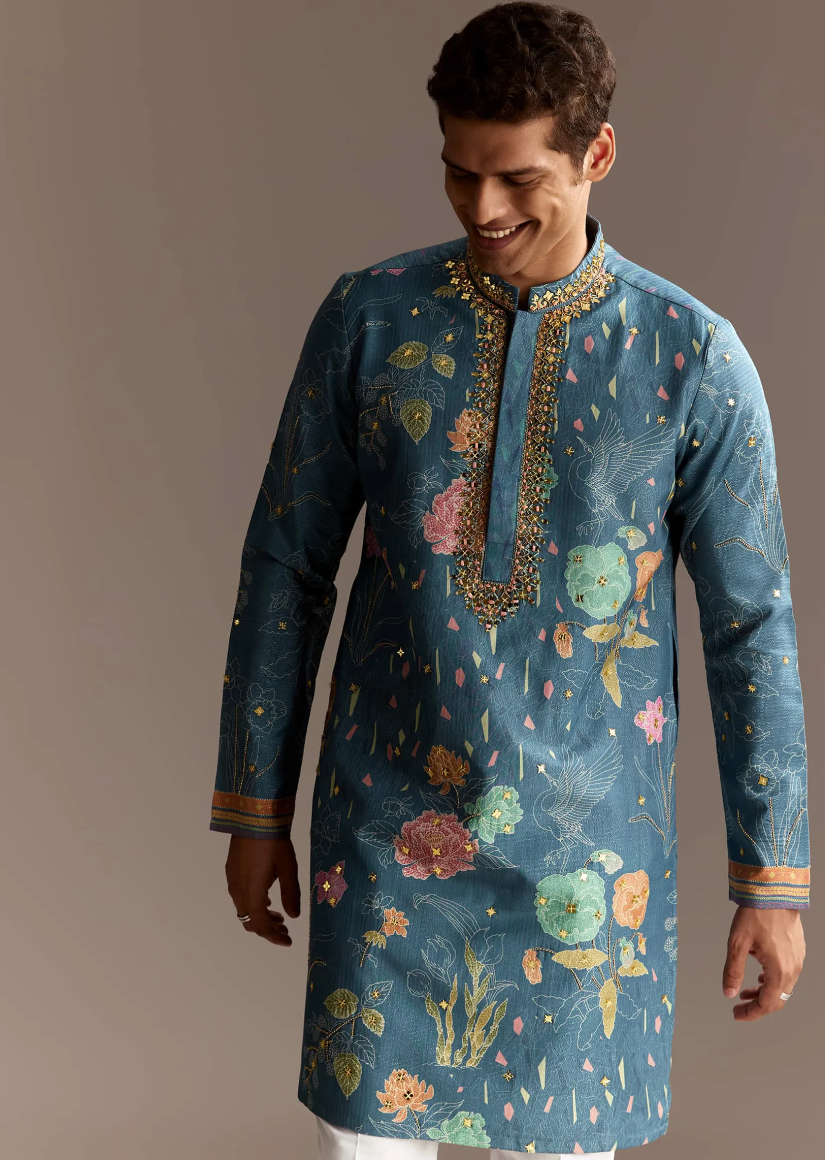 Blue Art Silk Kurta Set