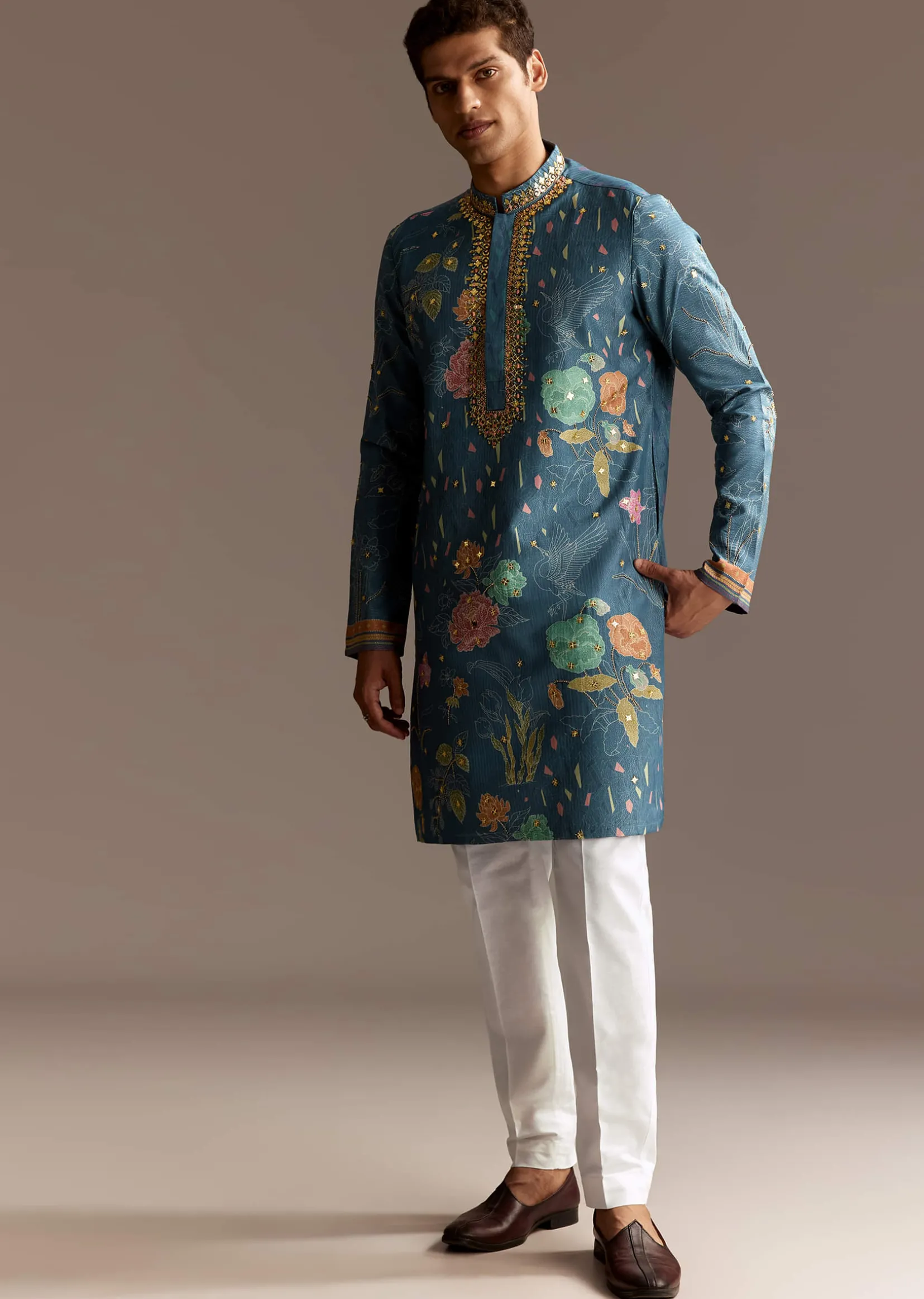 Blue Art Silk Kurta Set