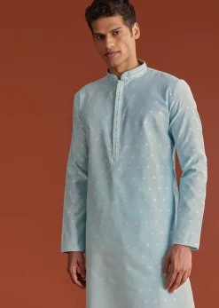 Blue Banaras Jacquard Kurta Set With Printed Design