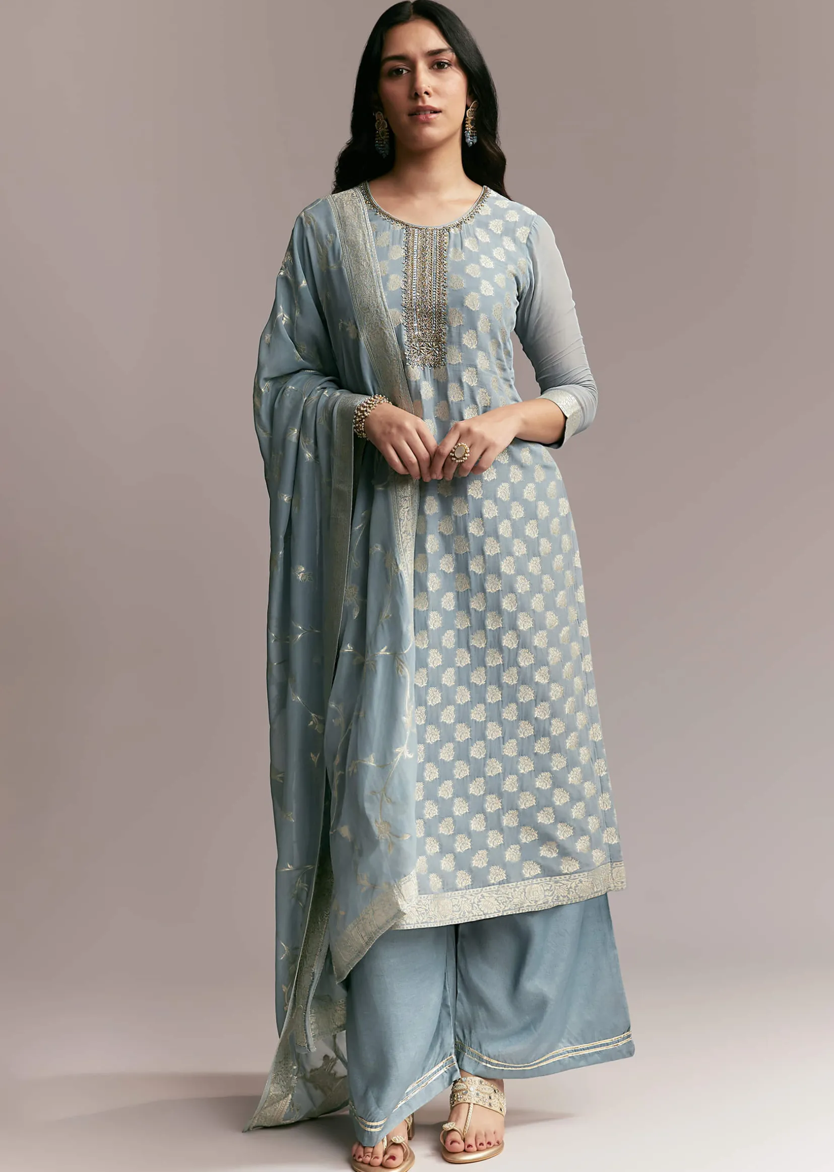 Blue Banarasi Kurta Set