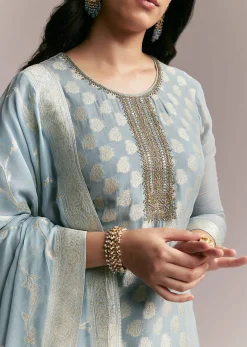 Blue Banarasi Kurta Set