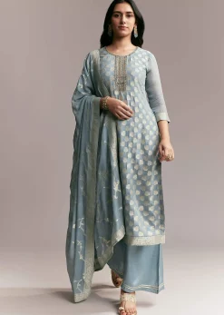 Blue Banarasi Kurta Set