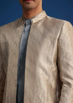 Blue Banarasi Silk Jodhpuri Suit With Pin Tuck Double Collar