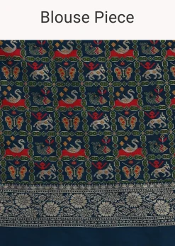 Blue Banarasi Silk Saree With Meenakari Work And Unstitched Blouse Piece