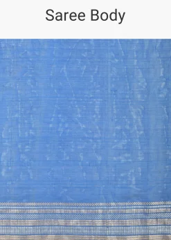 Blue Banarasi Silk Saree With Silver Zari Pallu And Unstitched Blouse Piece