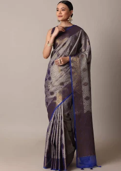 Blue Banarasi Tunchui Silk Saree With Tassel Pallu And Unstitched Blouse Piece