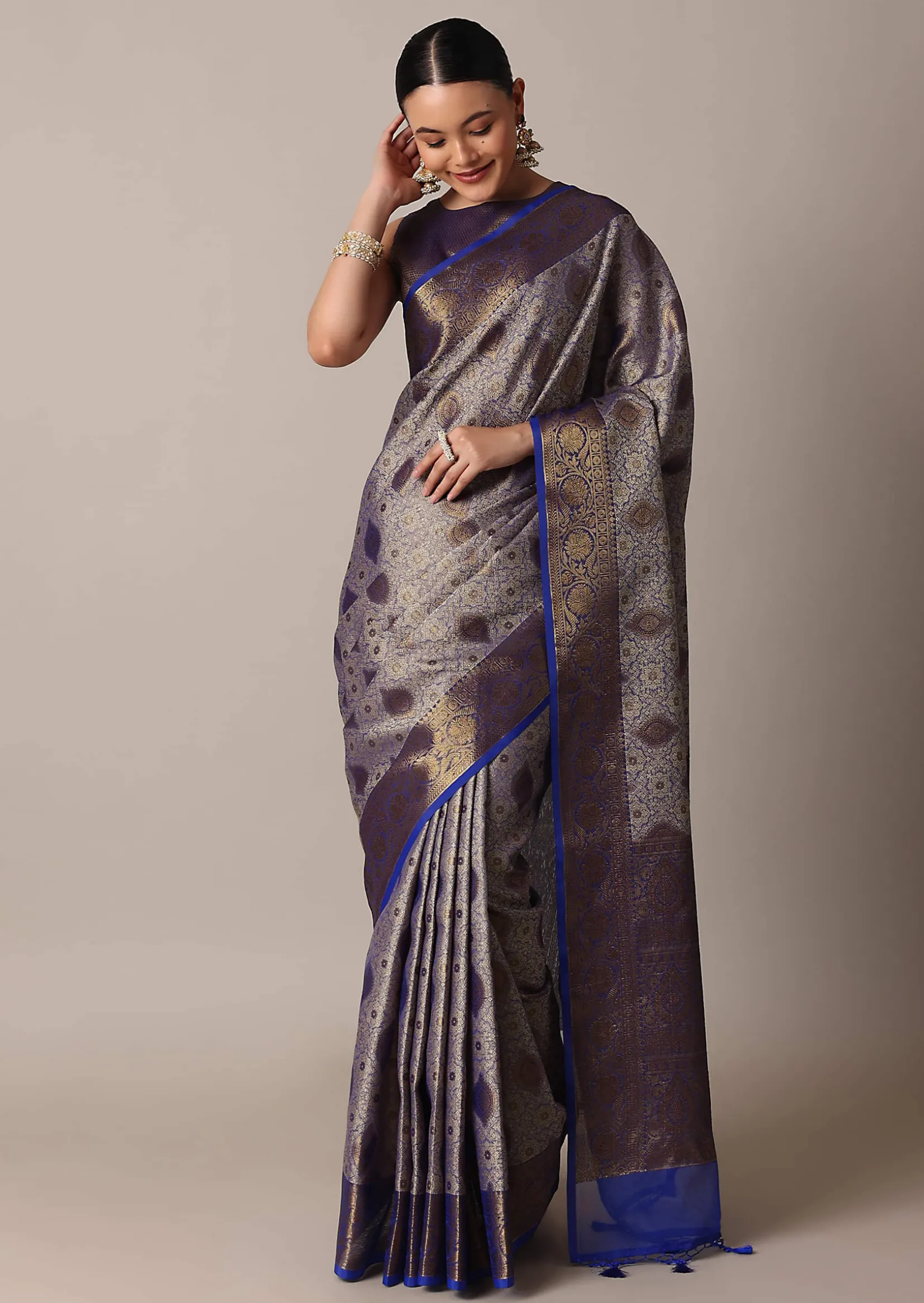 Blue Banarasi Tunchui Silk Saree With Tassel Pallu And Unstitched Blouse Piece