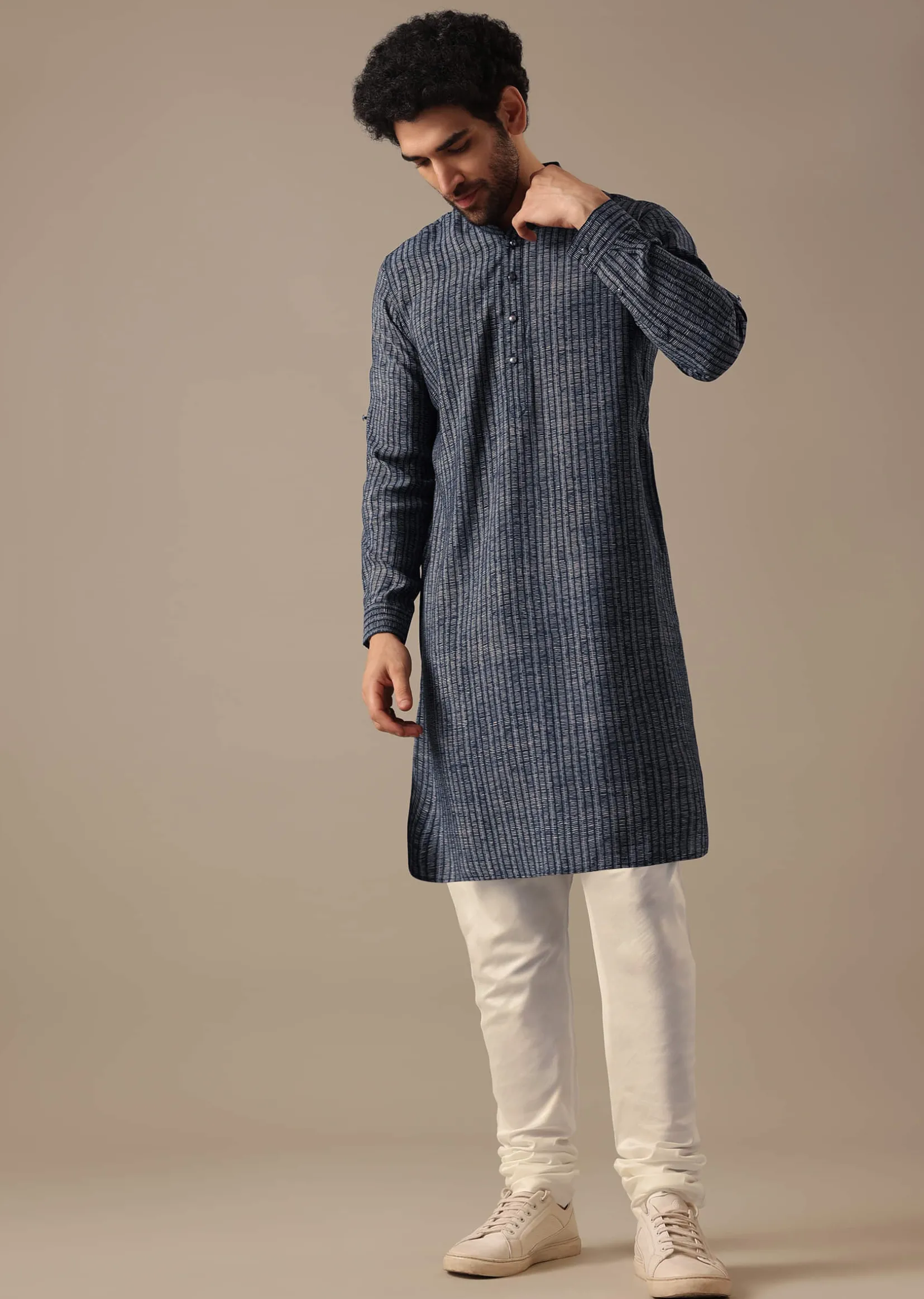 Blue Bandhani Print Bundi & Kurta Set in Silk