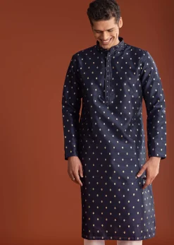 Blue Benaras Jacquard Kurta Set With Print