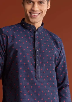 Blue Benaras Printed Jacquard Kurta Set