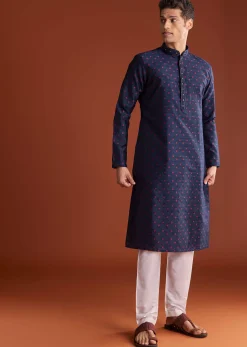 Blue Benaras Printed Jacquard Kurta Set