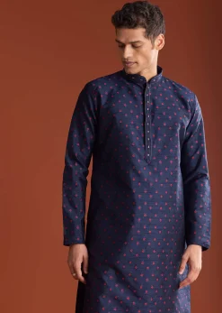 Blue Benaras Printed Jacquard Kurta Set
