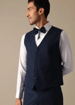 Blue Blazer And Pant Set In Terry Rayon With Cutwork Detail Tuxedo
