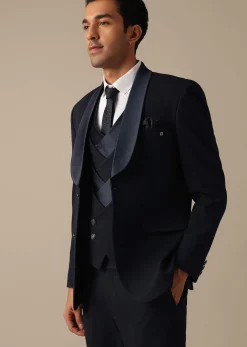 Blue Blazer And Pant Set Tuxedo With Criss Cross Detail