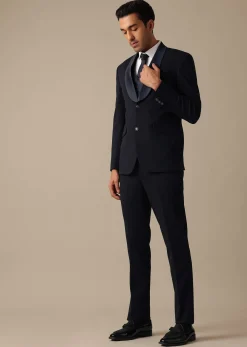 Blue Blazer And Pant Set Tuxedo With Criss Cross Detail