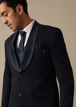 Blue Blazer And Pant Set Tuxedo With Criss Cross Detail