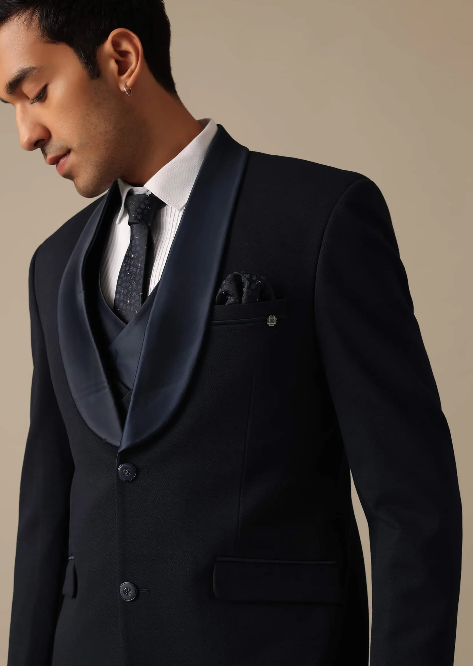 Blue Blazer And Pant Set Tuxedo With Criss Cross Detail