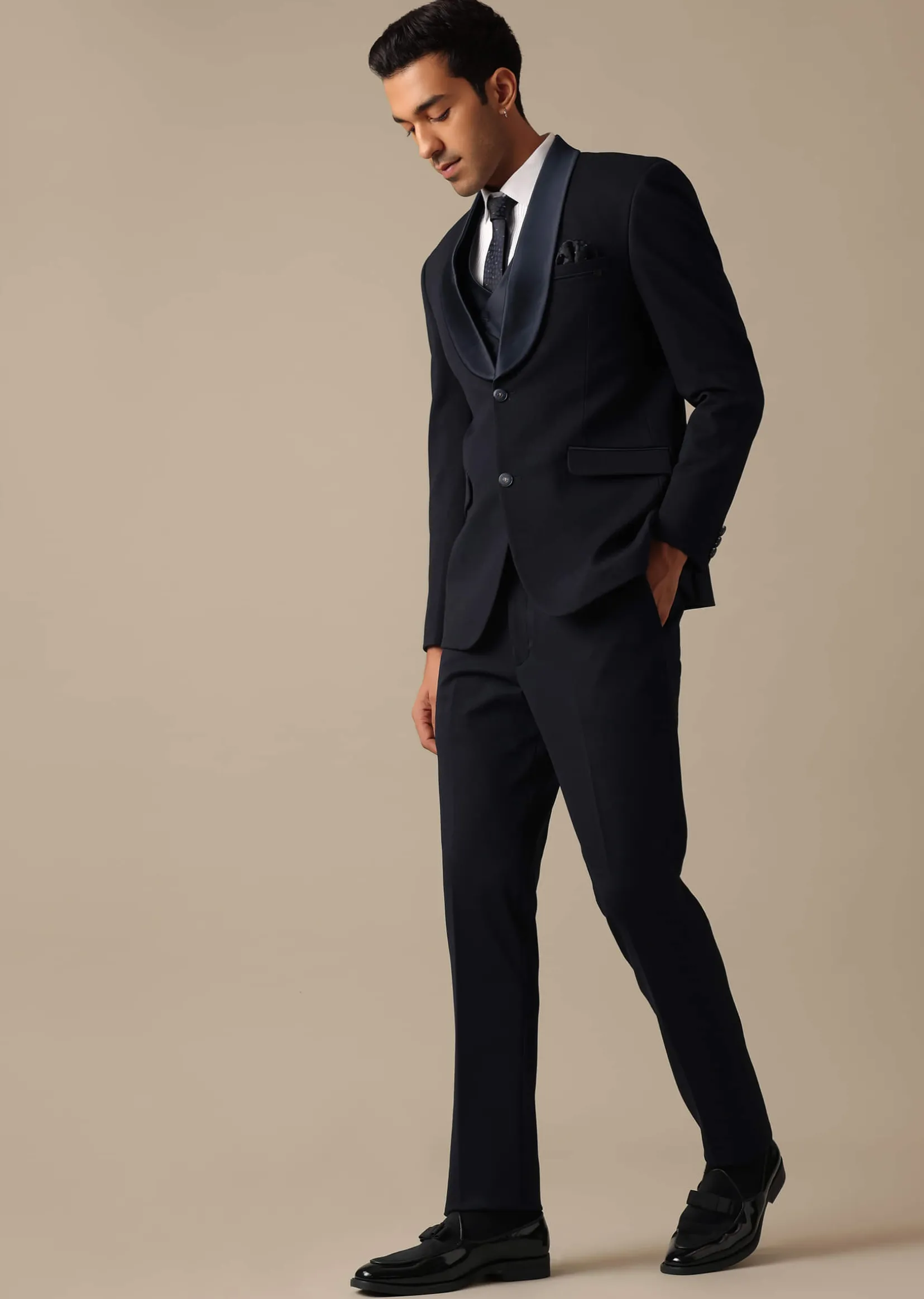 Blue Blazer And Pant Set Tuxedo With Criss Cross Detail