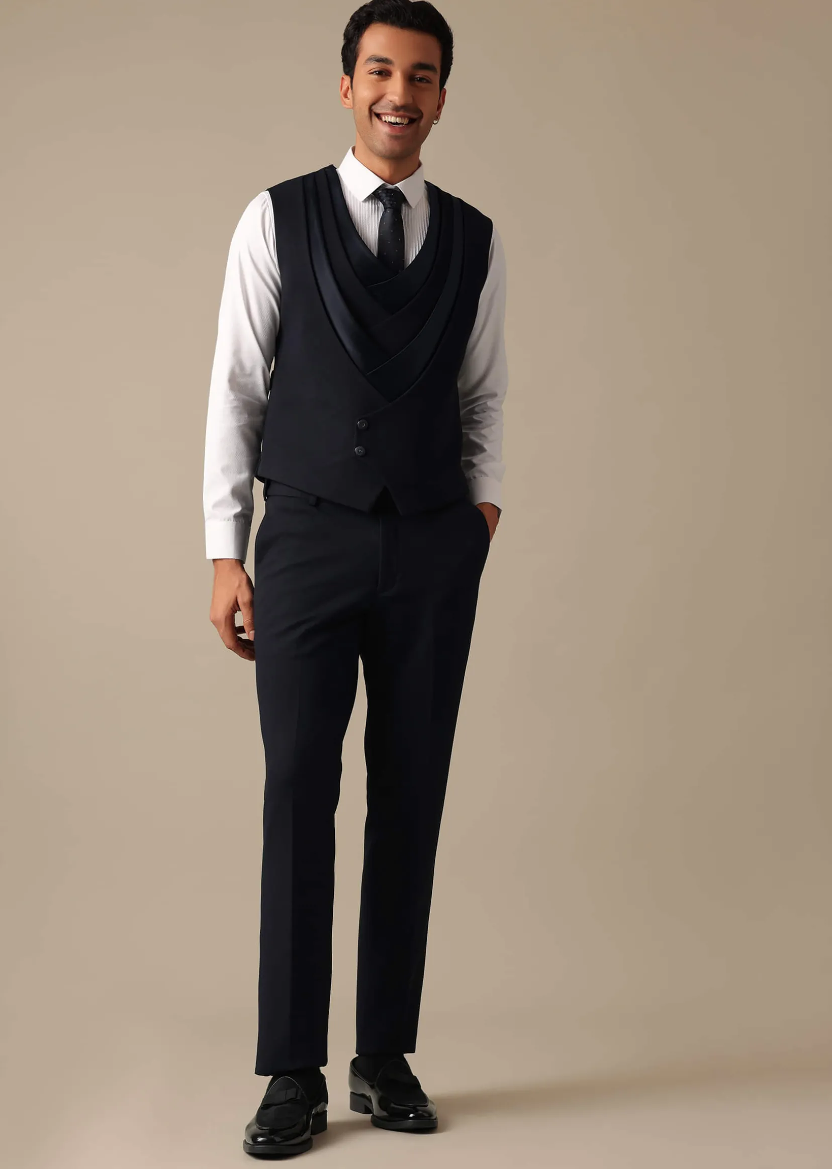 Blue Blazer And Pant Set Tuxedo With Criss Cross Detail