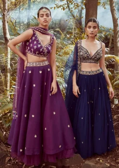Blue blood Lehenga Choli With Hand Embroidered Crop Top Using Sequins And Beads In Floral Jaal Design