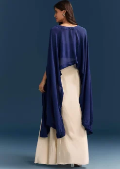 Blue Cape Crop Top Skirt With Moti And Cut Dana Work