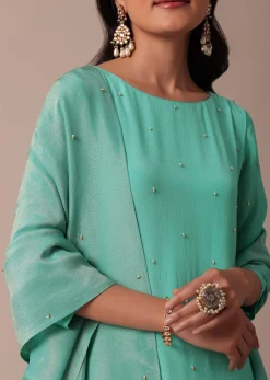 Blue Chiffon Pant Set With Sequin Work Kurta