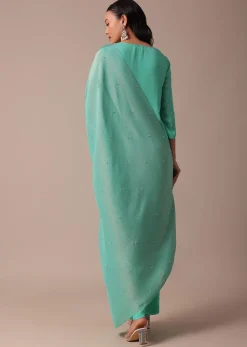 Blue Chiffon Pant Set With Sequin Work Kurta