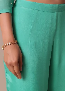 Blue Chiffon Pant Set With Sequin Work Kurta