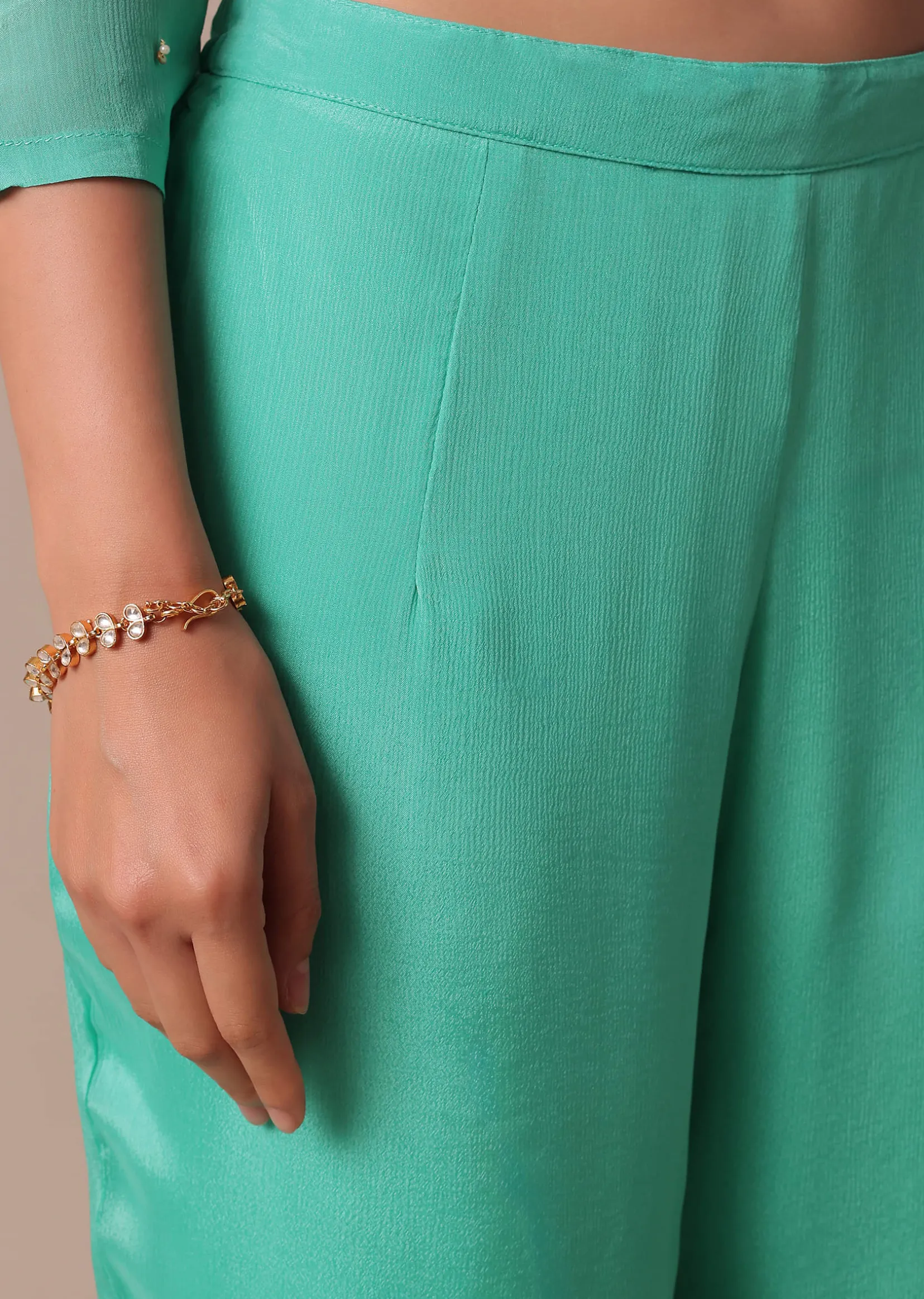 Blue Chiffon Pant Set With Sequin Work Kurta