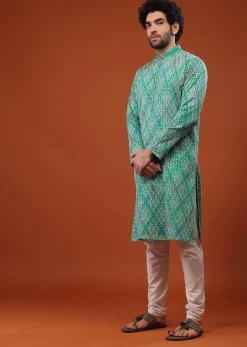 Blue Chinon Silk Kurta Set With Thread Embroidery