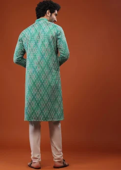 Blue Chinon Silk Kurta Set With Thread Embroidery