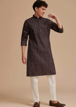 Blue Cotton Geometric Printed Kurta Set