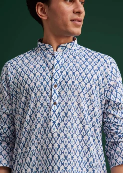Blue Cotton Ikat Printed Kurta Set