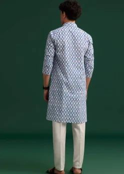 Blue Cotton Ikat Printed Kurta Set