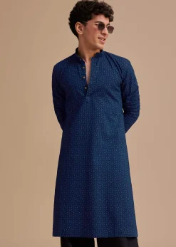 Blue Cotton Printed Kurta Set