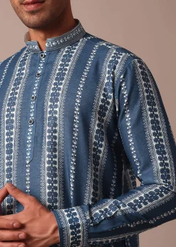 Blue Cotton Silk Kurta With Print