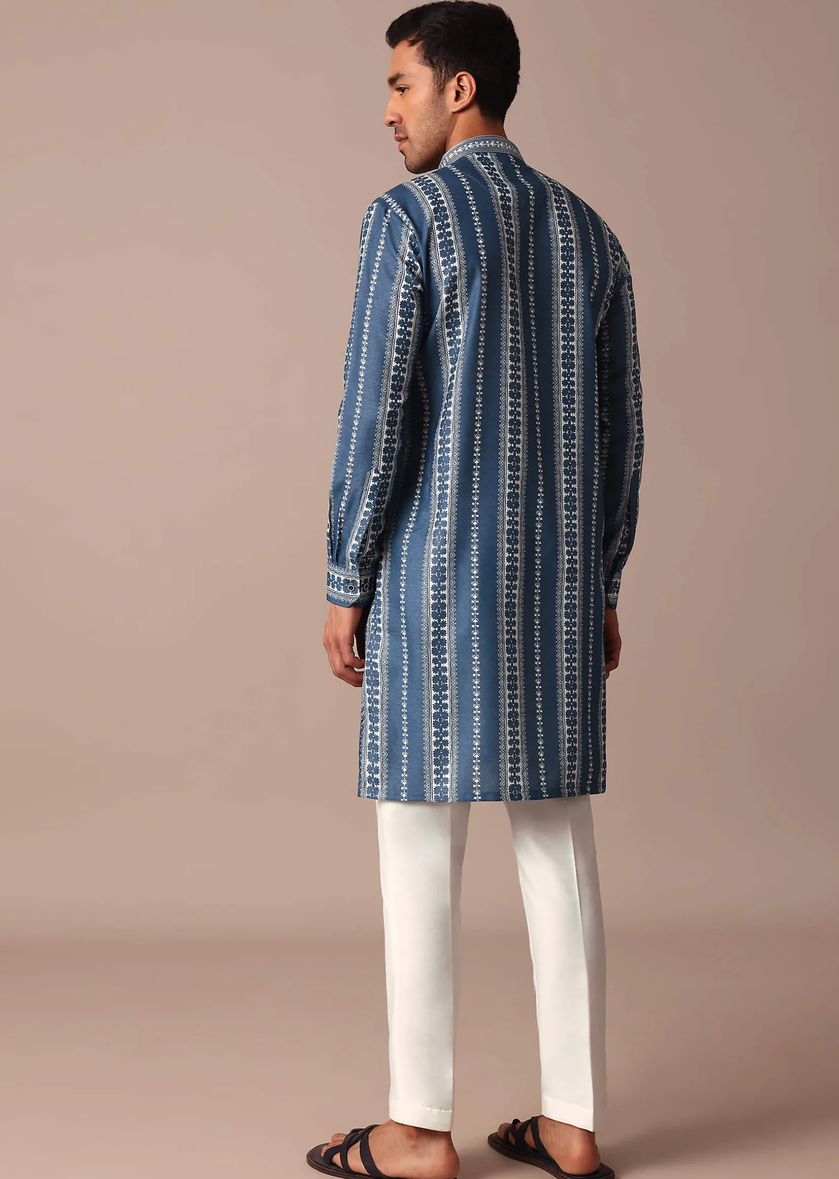 Blue Cotton Silk Kurta With Print