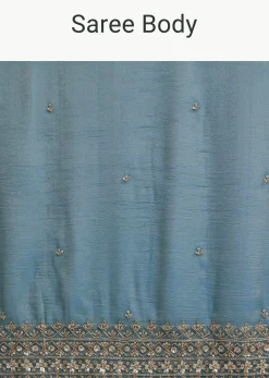 Blue Crushed Tissue Saree With Scallop Embellished Border