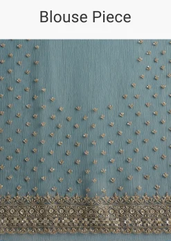 Blue Crushed Tissue Saree With Scallop Embellished Border