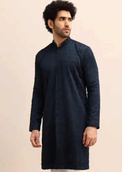 Blue Cutdana Work Kurta Set For Men